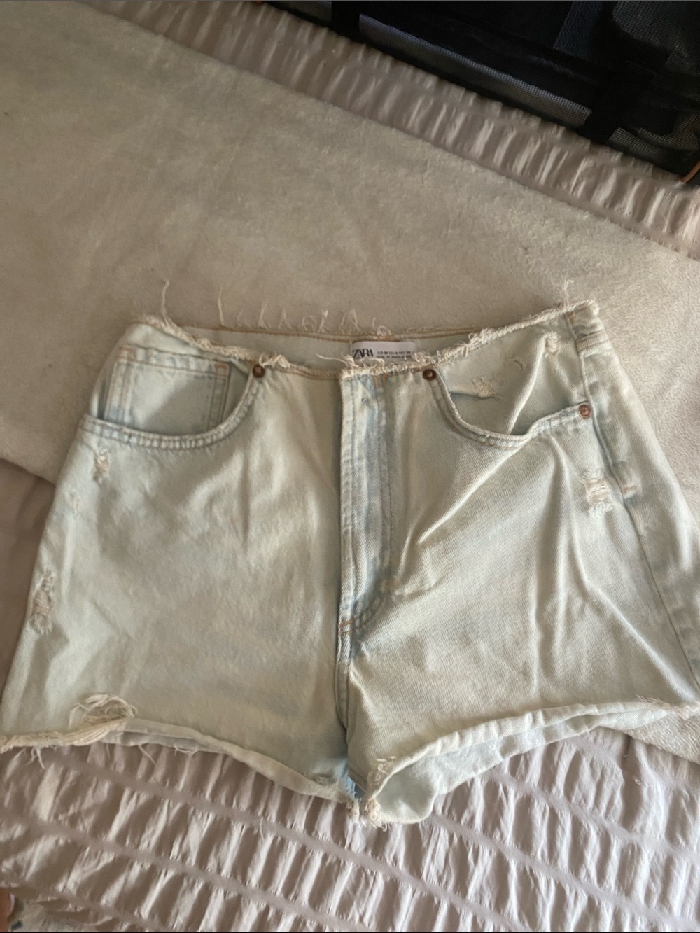 Zara Light Blue Distressed Denim Shorts